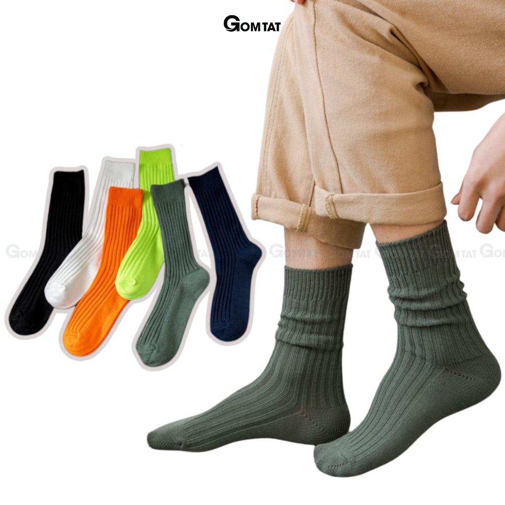 Tất nam nữ cổ cao trơn sọc gân chìm, vớ cổ cao unisex chất liệu cotton mềm mại, thoáng mát - CAOGANCHIM-UYE-7005-1DOI