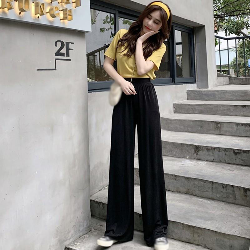 Quần Dài Ống Rộng Lưng Cao Thời Trang Mùa Hè Hàn Quốc Cho Nữ