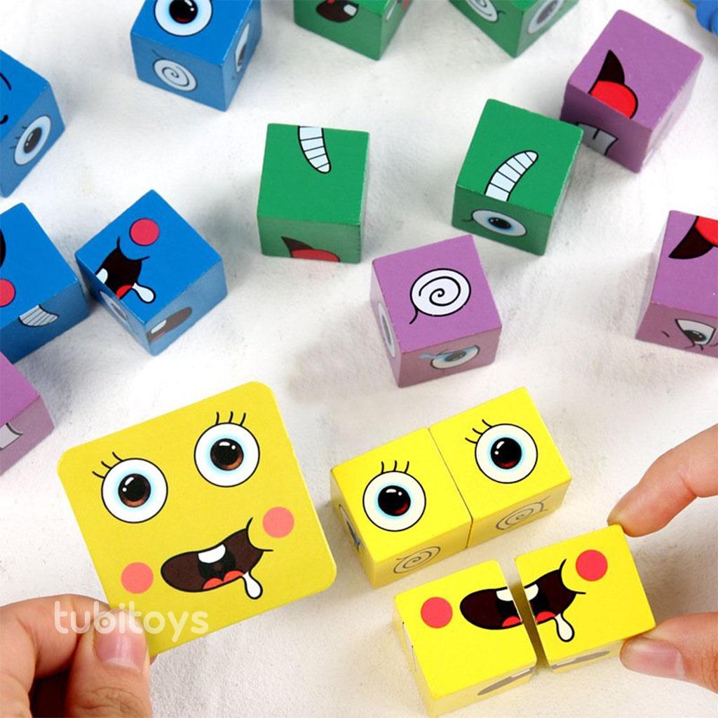 Đồ chơi giáo dục giải trí giá rẻ cho bé Ghép hình cảm xúc gương mặt bằng gỗ hộp đựng tiện lợi