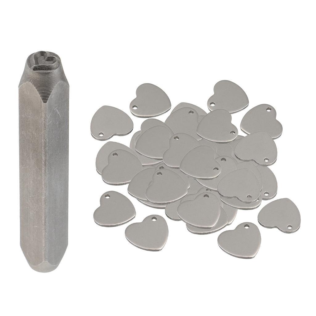 51Pcs Metal Stamping Blanks Heart Charms Pendants Tags Stamp Punch DIY Craft