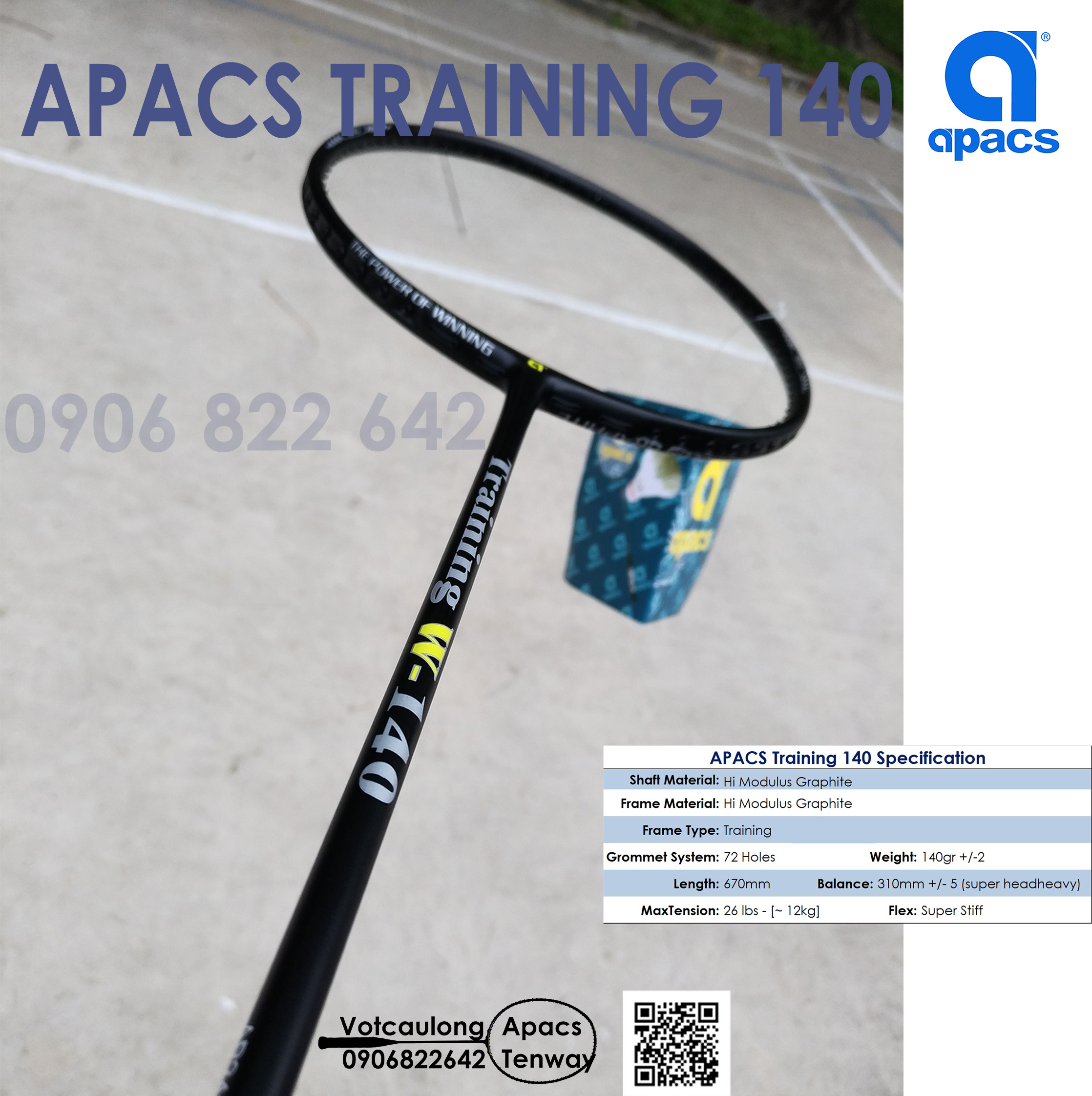 Vợt tập cầu lông Apacs Training w140 | Cải thiện khả năng điều vợt, tăng sức mạnh cho cú đánh