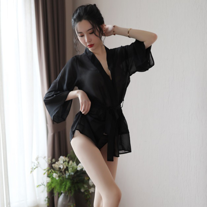 Áo Choàng voan lụa sexy - Màu đen