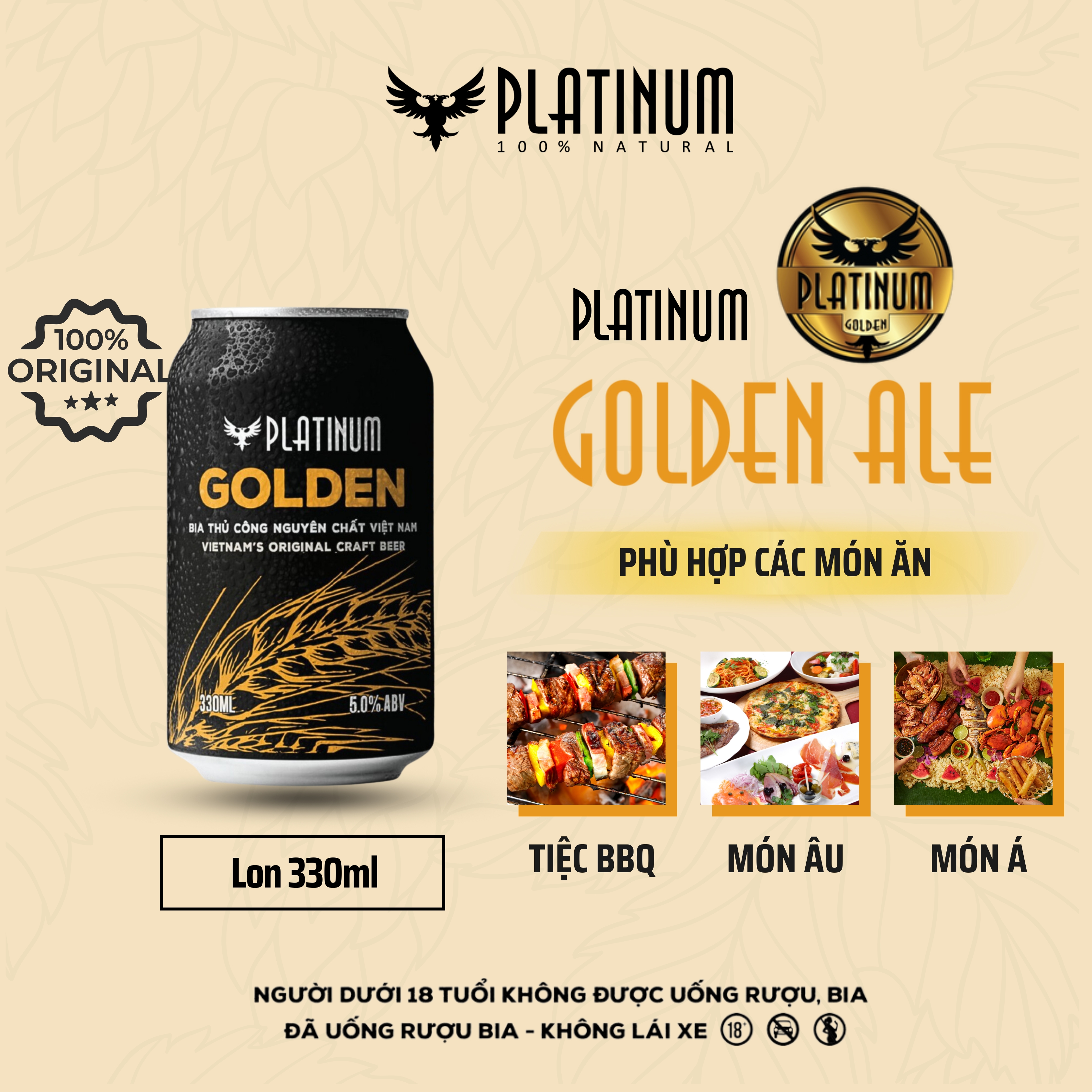 [TẶNG HỘP 3 LON GOLDEN] Thùng 24 Lon Bia Thủ Công Platinum Golden Ale Lon 330ml 5% Chính Hãng Tặng Hộp 3 Lon Phiên Bản Đặc Biệt