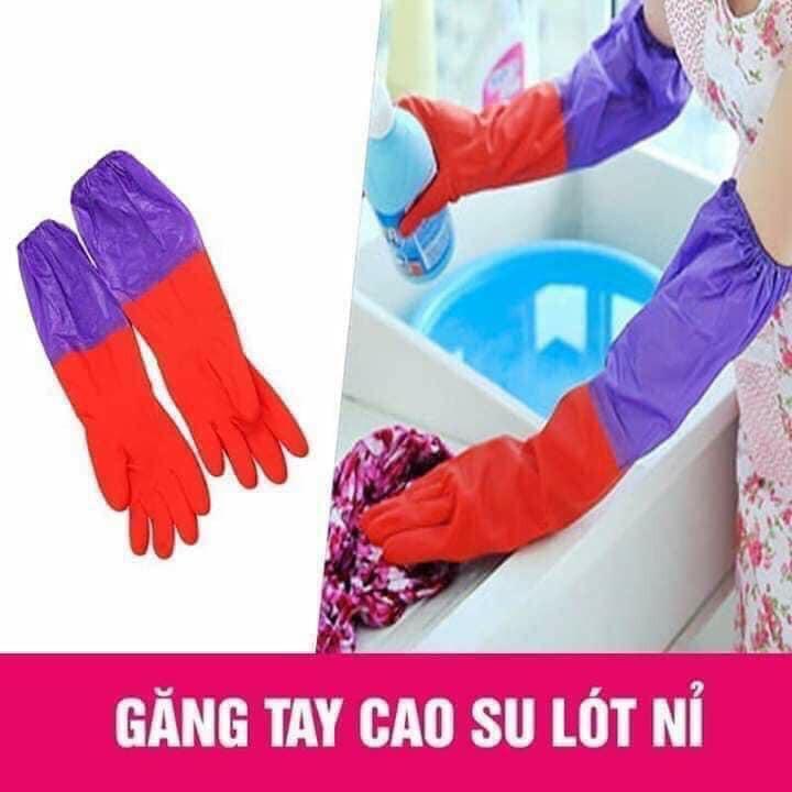 GĂNG TAY RỬA BÁT, GĂNG TAY CAO SU LÓT NỈ SIÊU ẤM