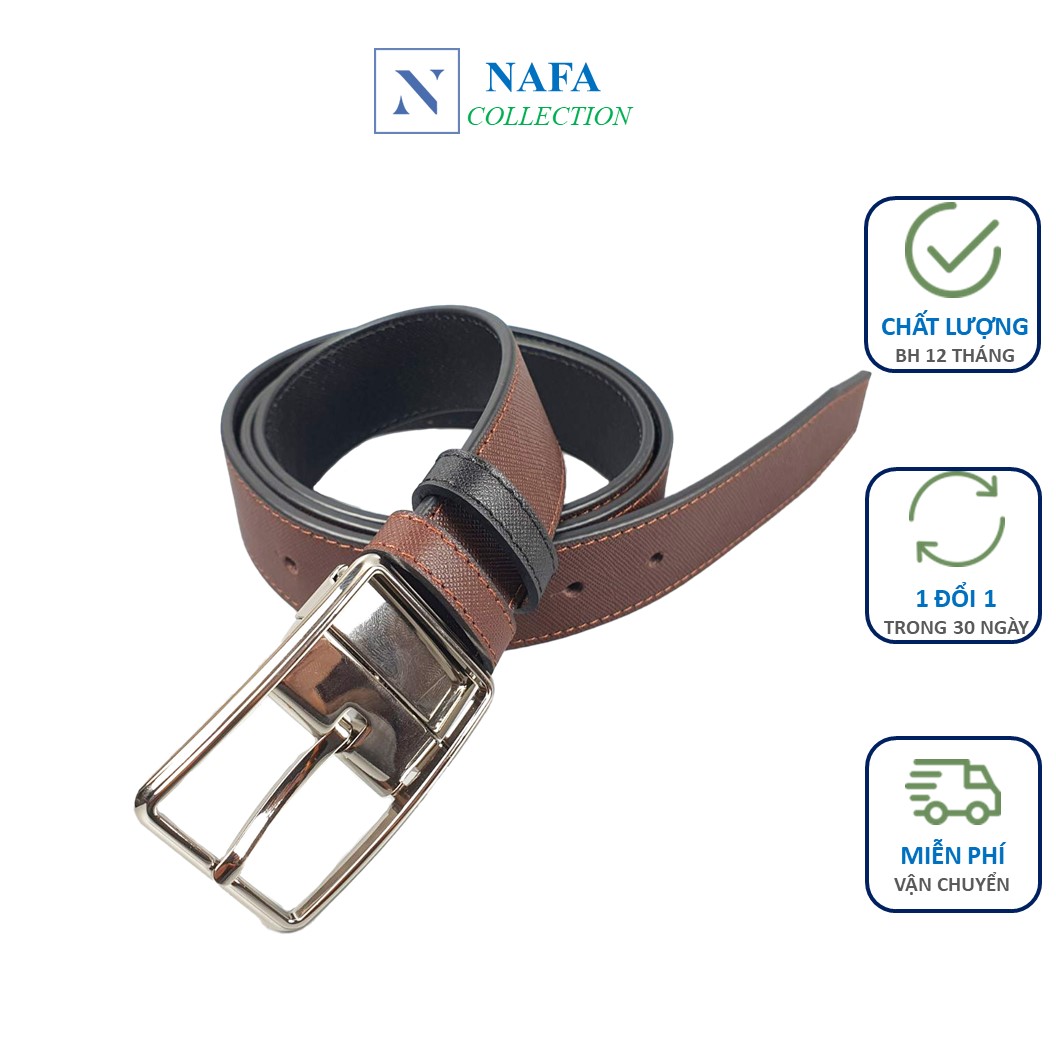 Thắt lưng da Saffiano cao cấp 2 màu dây, khóa kim xoay tiện lợi sang trọng NAFA BL120