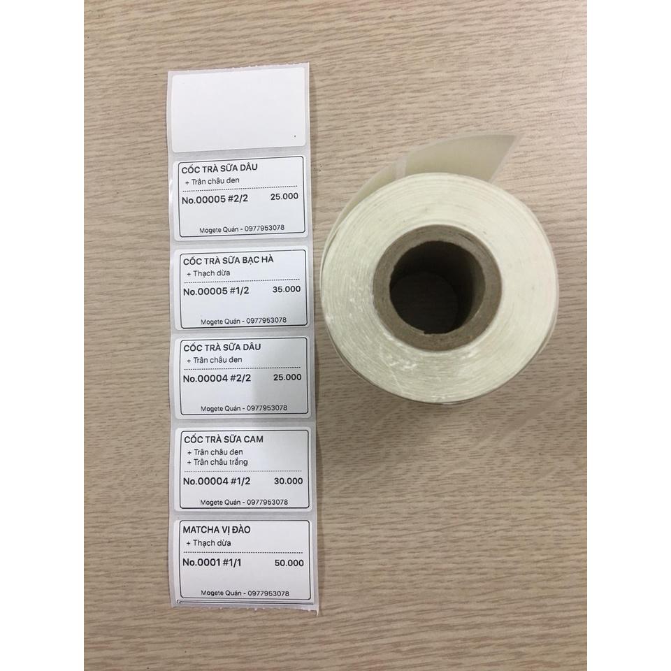 Cuộn tem trà sữa 50x30mm , Tem nhiệt in tem nhãn, in mã vạch, in tem phụ
