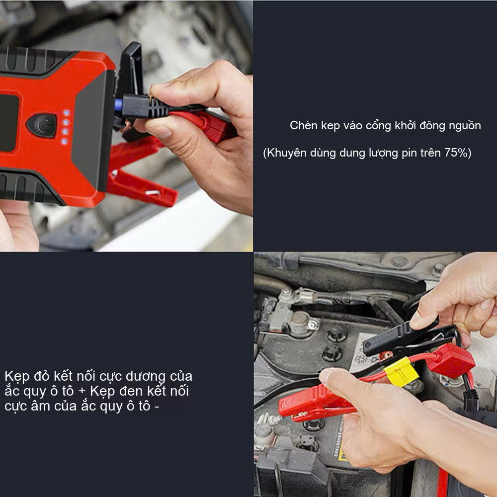 Bộ Kích Đề Nổ Ô Tô Loại Xịn 3 Trong 1 Hàng Nhật– Kích Nổ, Sạc Dự Phòng, Đèn Pijn Siêu Sáng Đa Năng, đèn trang trí