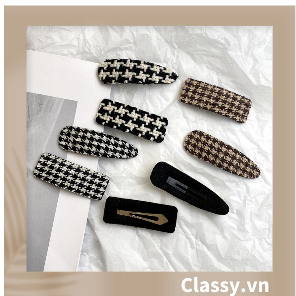 BST Kẹp tóc Classy dạng clip họa tiết kẻ sọc trắng đen caro hot hit bản lớn bọc vải chanh sả sả chanh PK945