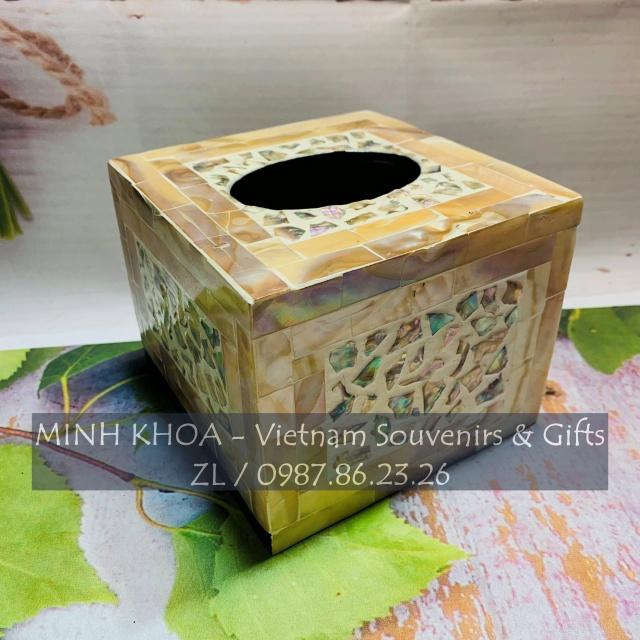 Hộp Đựng Giấy Ăn Để Bàn Sơn Mài Khảm Trai Cao Cấp Xuất Nhật - Pearl Tissue Box