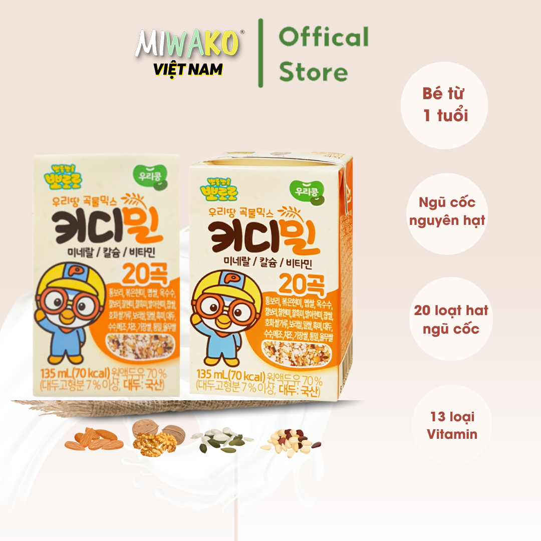 (Date 2026) Thùng 24 Hộp Sữa Hạt Pororo Hàn Quốc Pha Sẵn Dung Tích 135ml/ Hộp Cho Bé
