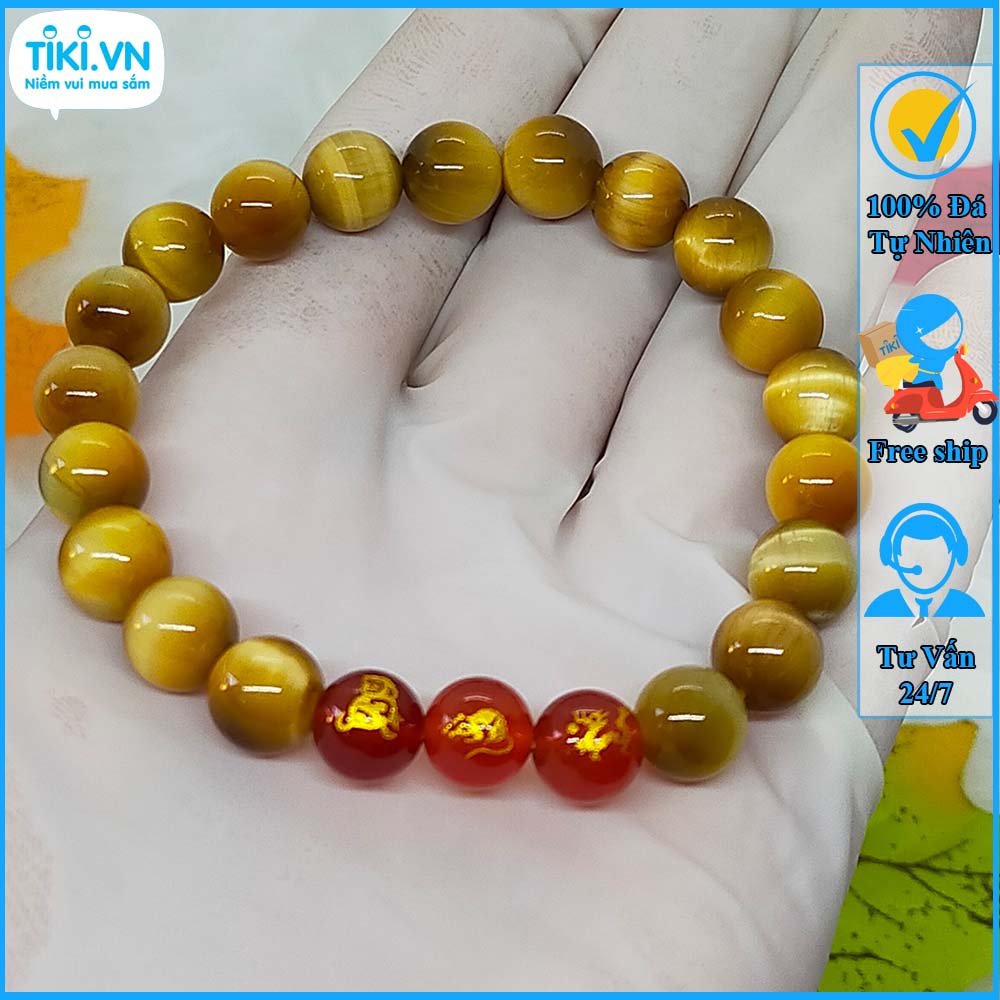 Vòng Tam Hợp Thân Tý Thìn Đá Mắt Hổ Vàng Nâu - Vòng Tay Phong Thủy Mệnh Thổ - May Mắn Tài Lộc