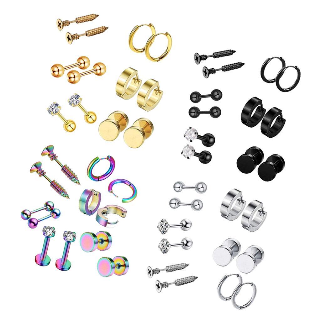 6 Pairs Ear Studs Curve Barbell Stainless  Piercing Ear Jewelry