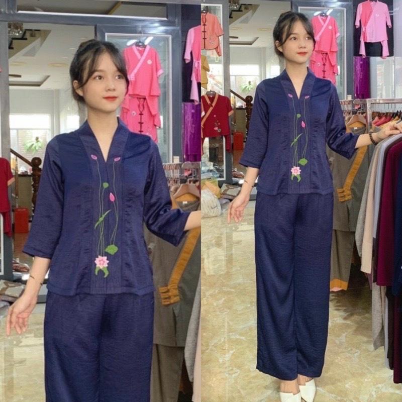 ĐỒ LAM ĐI CHÙA Bà Lai Lụa thêu Sen