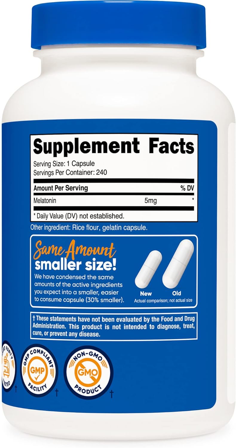 Nutricost Melatonin 5mg (240 Viên) - Giảm Mệt Mỏi, Căng Thẳng Khi Tập Luyện, Cải Thiện Giấc ngủ