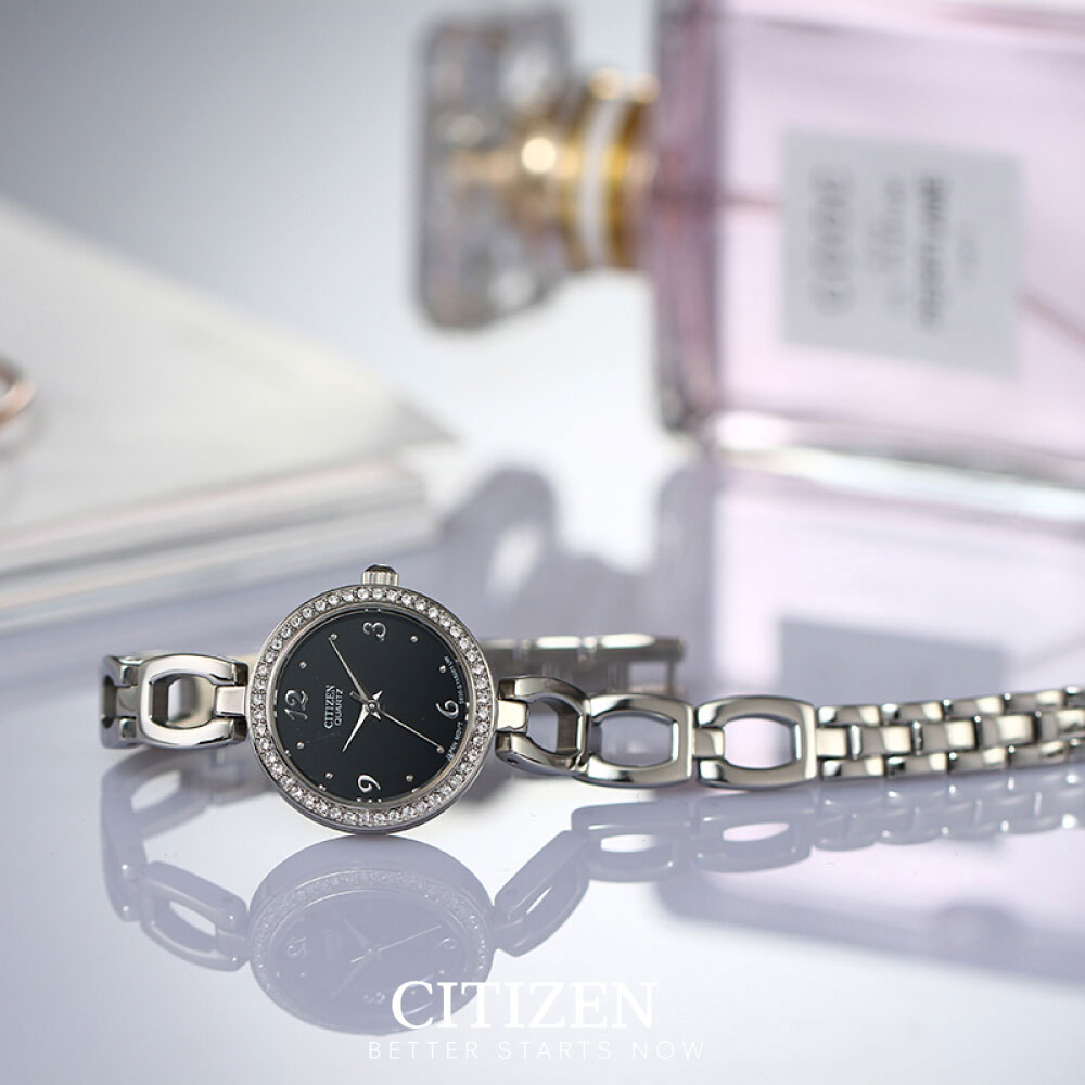 Đồng Hồ Nữ Citizen Đính Đá Swarovski Dây Thép Không Gỉ EJ6070-51E - Mặt Đen