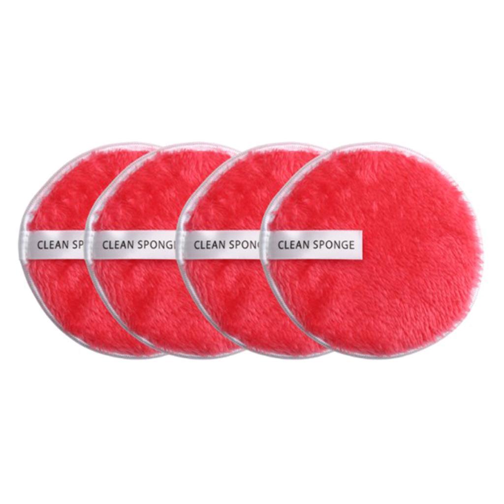 4 Pcs Soft Gentle Make-Up Remover Puff Facial Cleansing Cloth Red