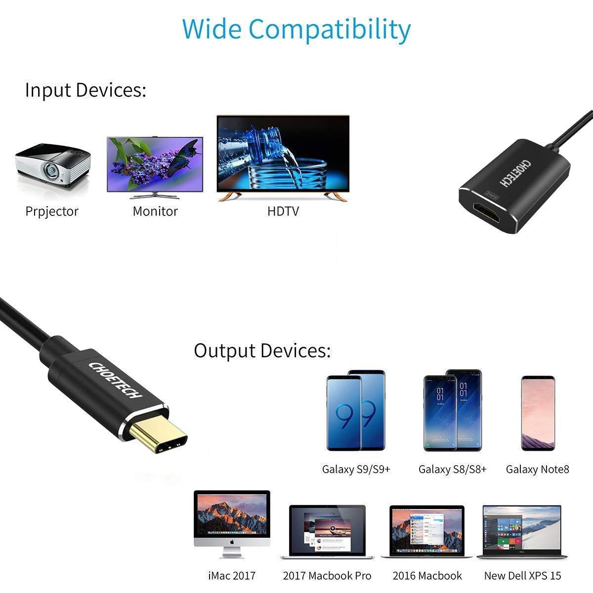 Đầu chuyển adapter USB 3.1 Type-C ra HDMI chuẩn 4K@60HZ hiệu CHOETECH hUB-H06 cho điện thoại Macbook Laptop - Hàng chính hãng