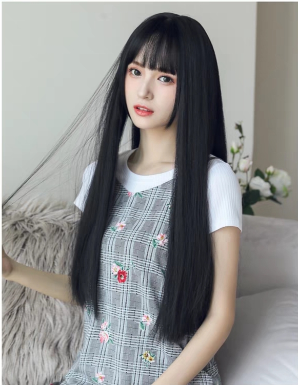 Tóc giả nguyên đầu thẳng dài đẹp xuất sắc, có rãnh da đầu, chất tóc tơ cao cấp loại 1, chịu nhiệt tốt có thể bấm uốn, duỗi, gội. giống tóc thật 100%