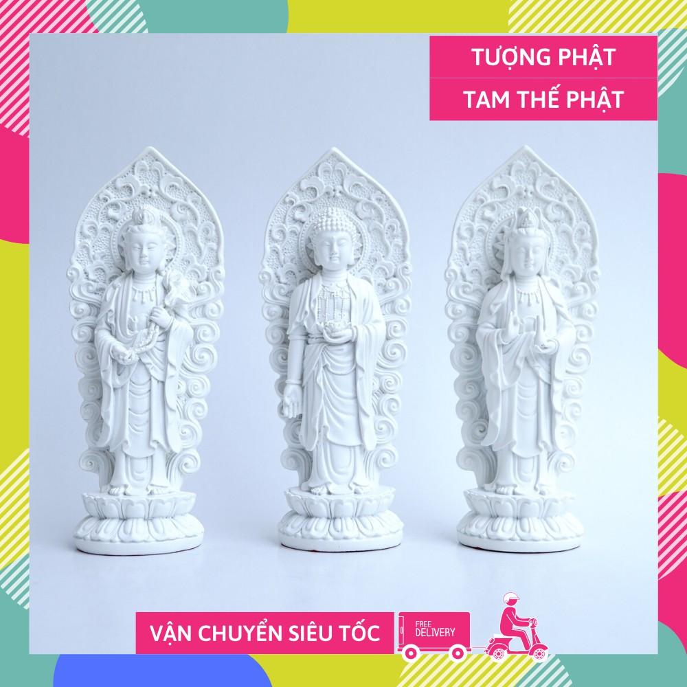 Bộ 3 Tượng Tam Thế Phật Tây Phương Tam Thánh đứng trắng ngà - Cao 18cm