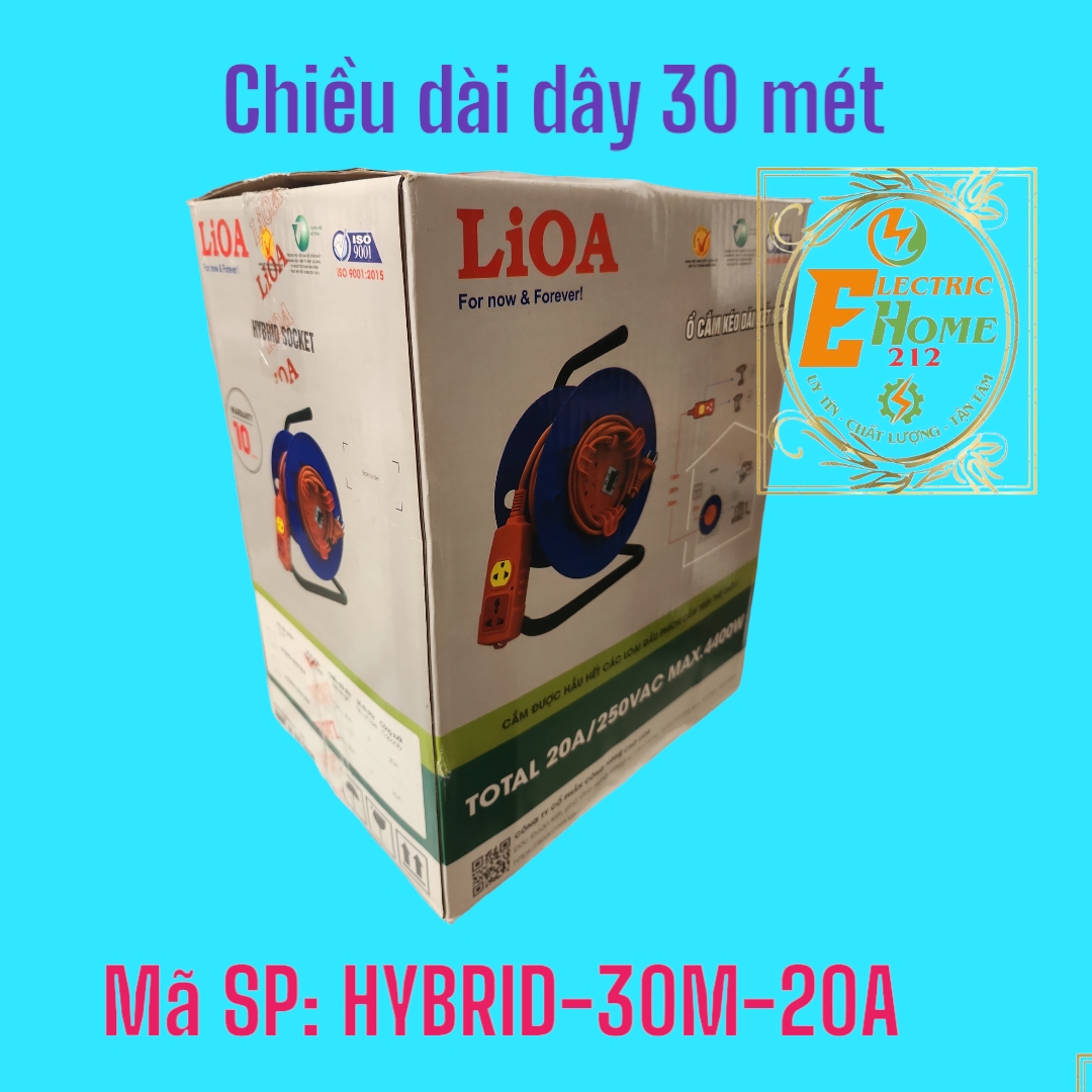 Ổ cắm kéo dài kết hợp LIOA có chống quá tải bằng CB - Ổ điện kéo dài xách tay LIOA 30 mét – 20A