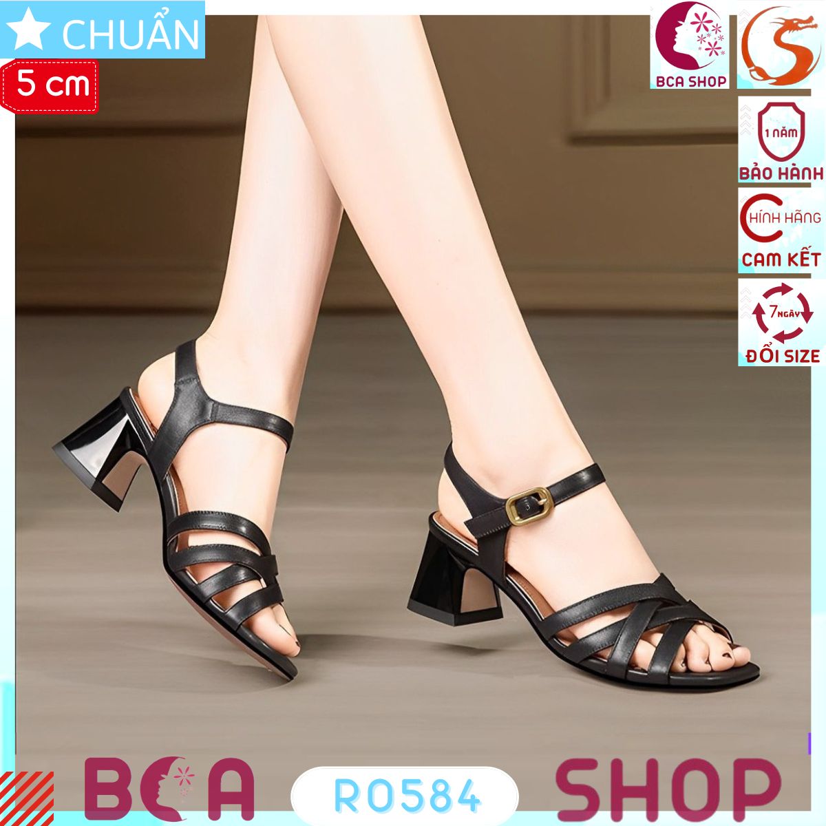 Sandal gót vuông nữ 5p RO584 ROSATA tại BCASHOP kiểu dáng cơ bản công sở tôn chân đến lạ