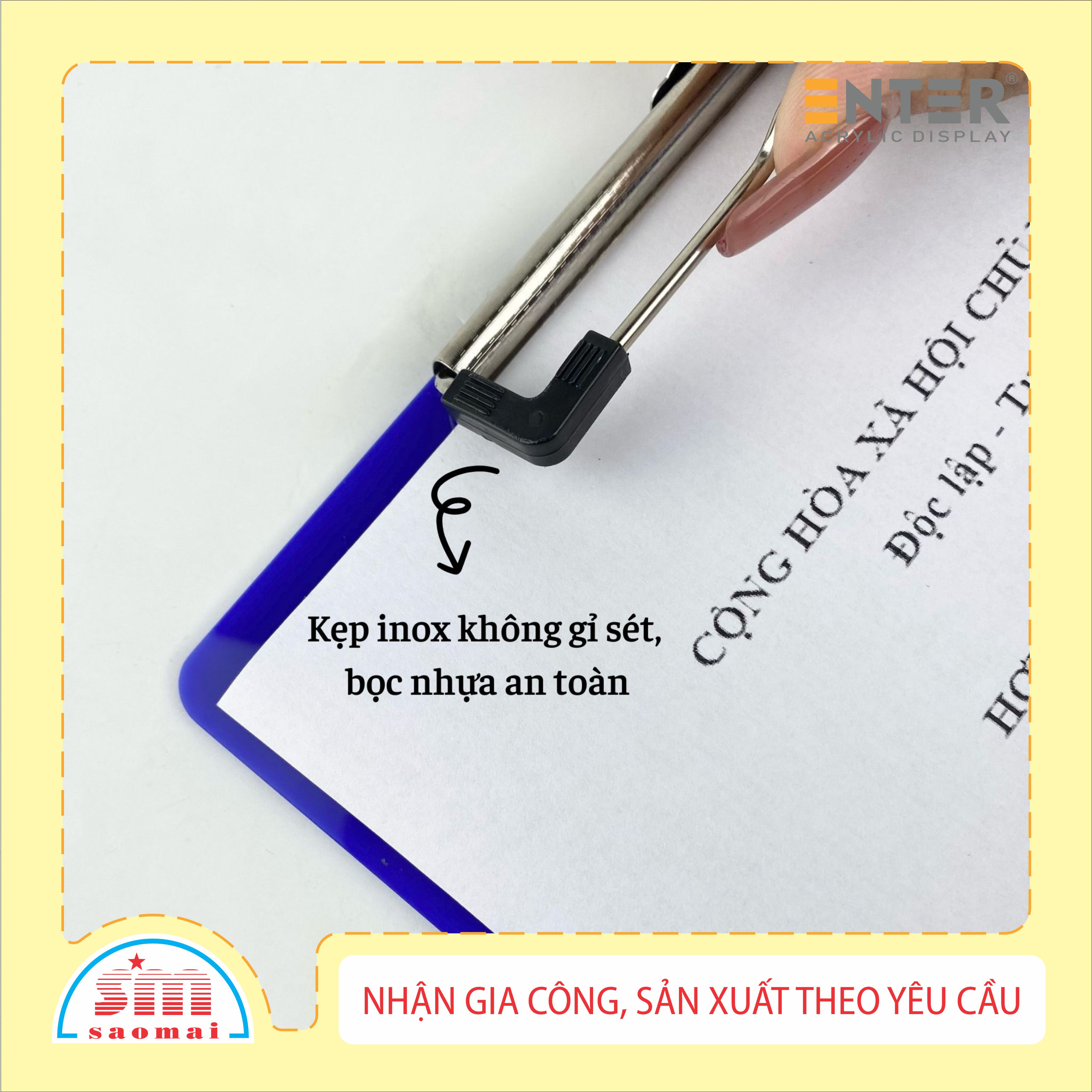 Bìa trình ký mica Enter G02 31.5x21.5cm có kẹp giấy A4 đứng