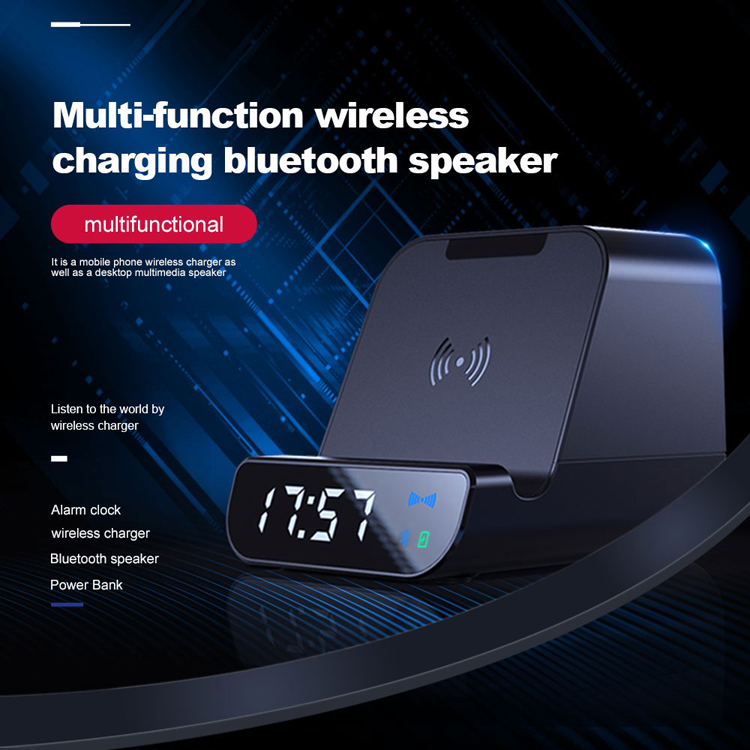 Bộ sạc không dây công suất 10W đa chức năng loa bluetooth, báo thức, sạc dự phòng, giá đỡ điện thoại rất tiện dụng WX016