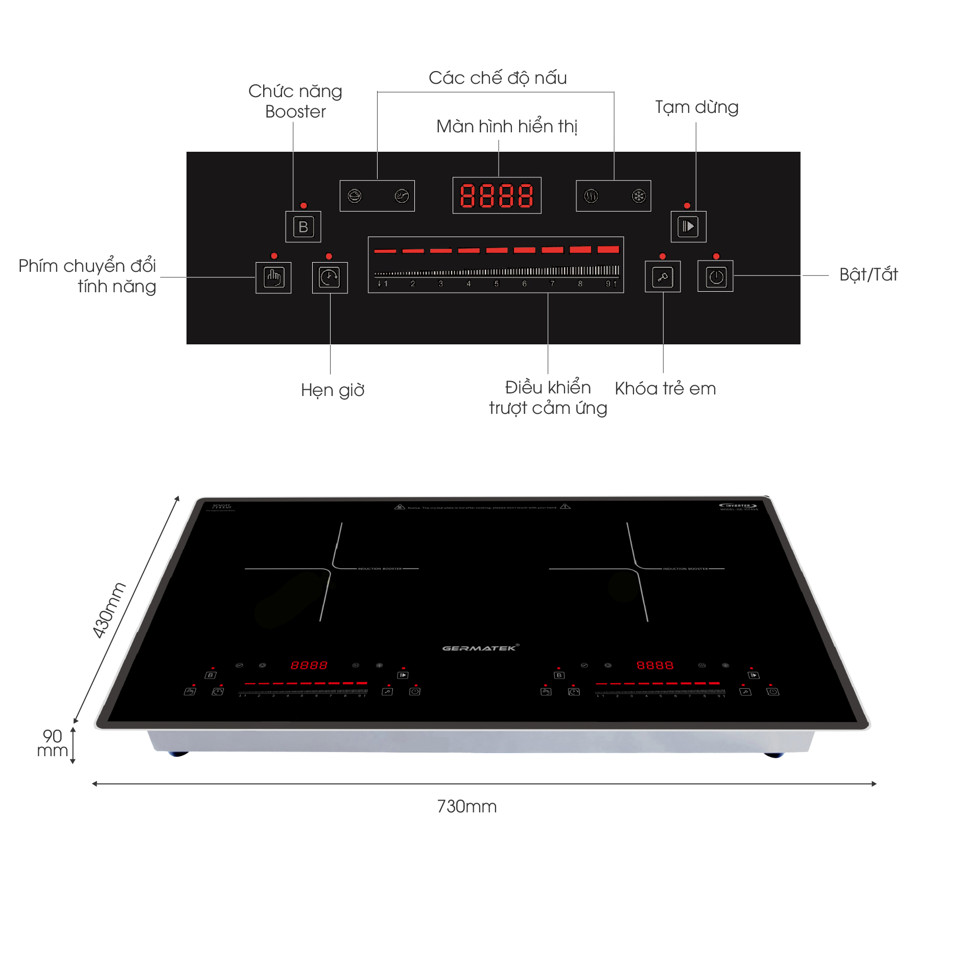 Hình ảnh Bếp từ đôi Germatek DE-ICF62S Hàng chính hãng