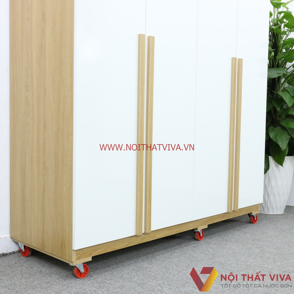Tủ Quần Áo Gỗ MDF Melamine Màu Vàng 4 Cánh Trắng Hiện Đại Đẹp Giá Rẻ