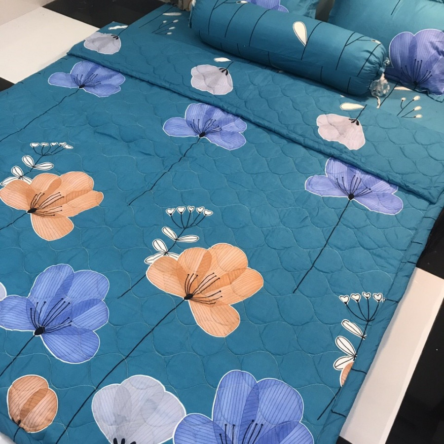 Chăn hè Cotton Poly - Quạt Xanh - Tặng kèm 1 móc khóa Houston