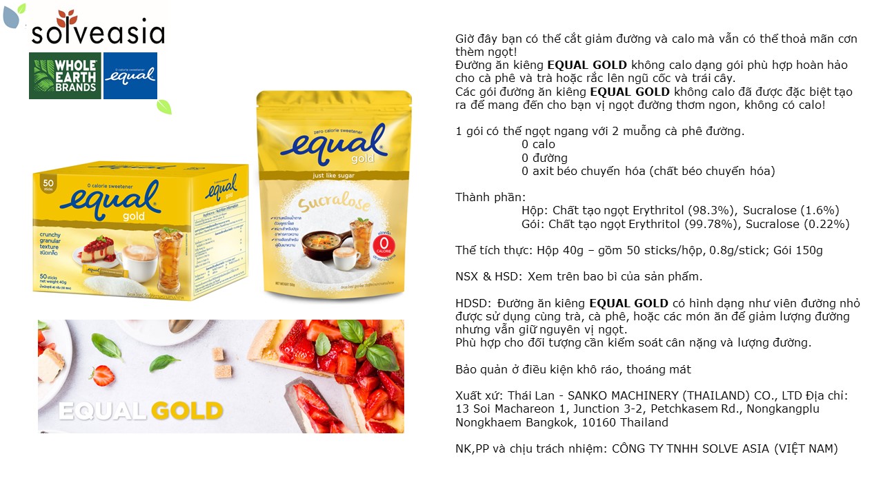 Đường ăn kiêng Equal Gold  hộp 40g