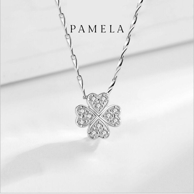 Mặt dây chuyển cỏ bốn lá, Mặt dây bạc 925 hình cỏ 4 lá may mắn Pamela