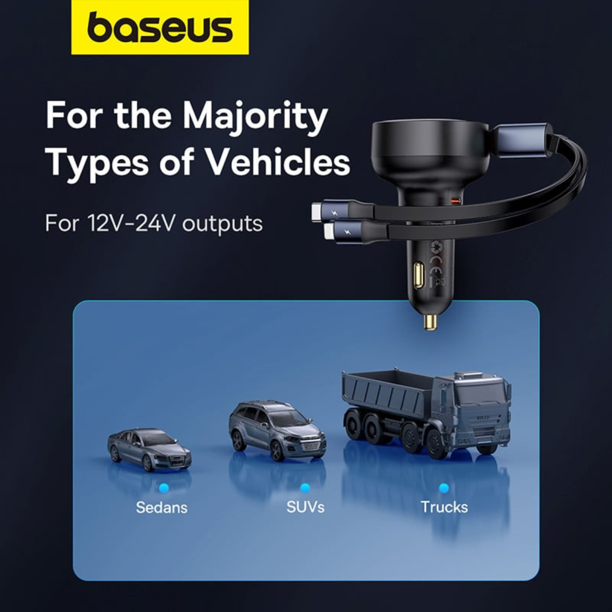 Tẩu sạc dùng trên ô tô tích hợp cáp Type C và iP Cable 60W Baseus Enjoyment Pro Car Charger - Hàng chính hãng