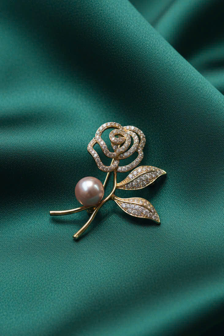 Trâm Cài Áo Vest, Áo Dài Đính Ngọc Trai Baroque Hình Hoa Trà thời trang thiết kế Hity ACC403