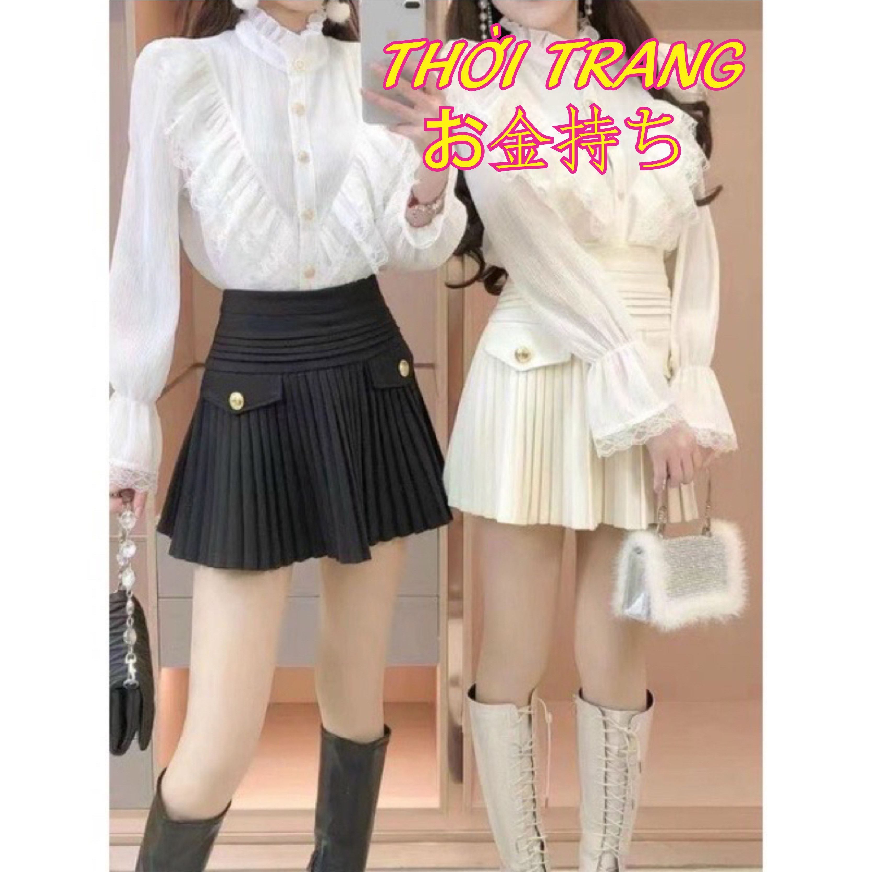 Chân váy xếp ly nắp túi lên dáng sang chảnh có lót quần trong 168