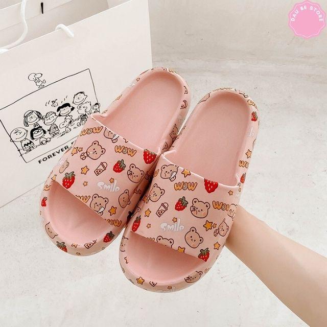 Dép Đế Bánh Mì Ulzzang Hình Gấu Hồng Trắng Siêu Êm Chống Trơn Trượt Siêu Xinh Cho Nữ - DAUBE - D033