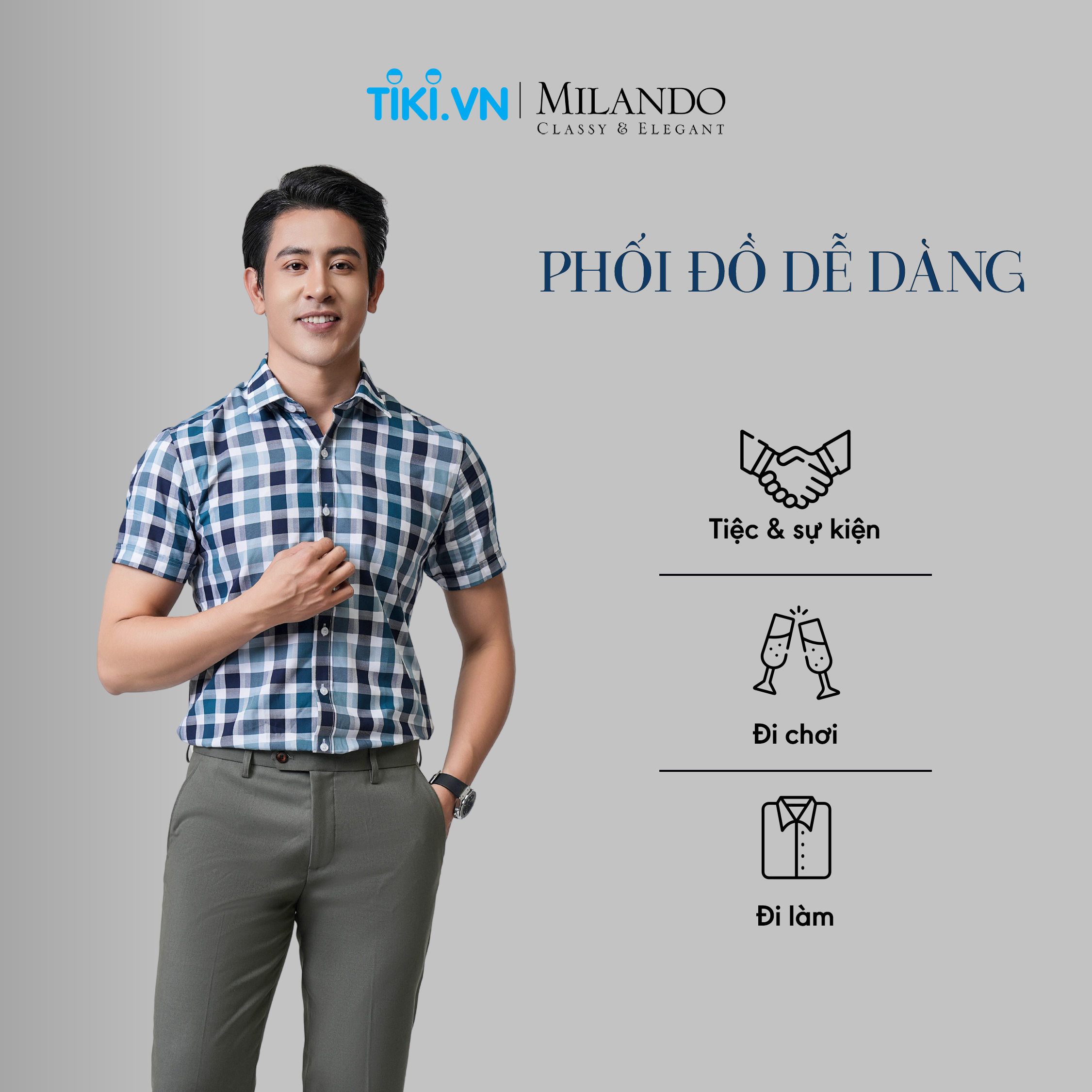Áo Sơ Mi Nam Ngắn Tay Cao Cấp MYMILANDO Màu Xanh, Hoạ Tiết Caro - Form Rộng Vừa, Kiểu Dáng Trẻ Trung, Thời Trang Công Sở, Dạo Phố, Sự Kiện Sang Trọng