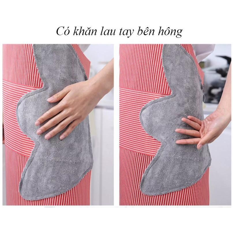 Tạp dề kẻ hoa, CÓ KHĂN LAU TAY BÊN HÔNG, CÓ TÚI ĐỂ ĐIỆN THOẠI, chống thấm nước, Tạp Dề Nấu Ăn ,Học Vẽ Có Lót Tay