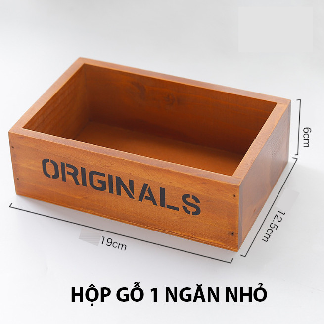 Hộp khay gỗ vintage 1 ngăn nhỏ 19x12.5x6cm