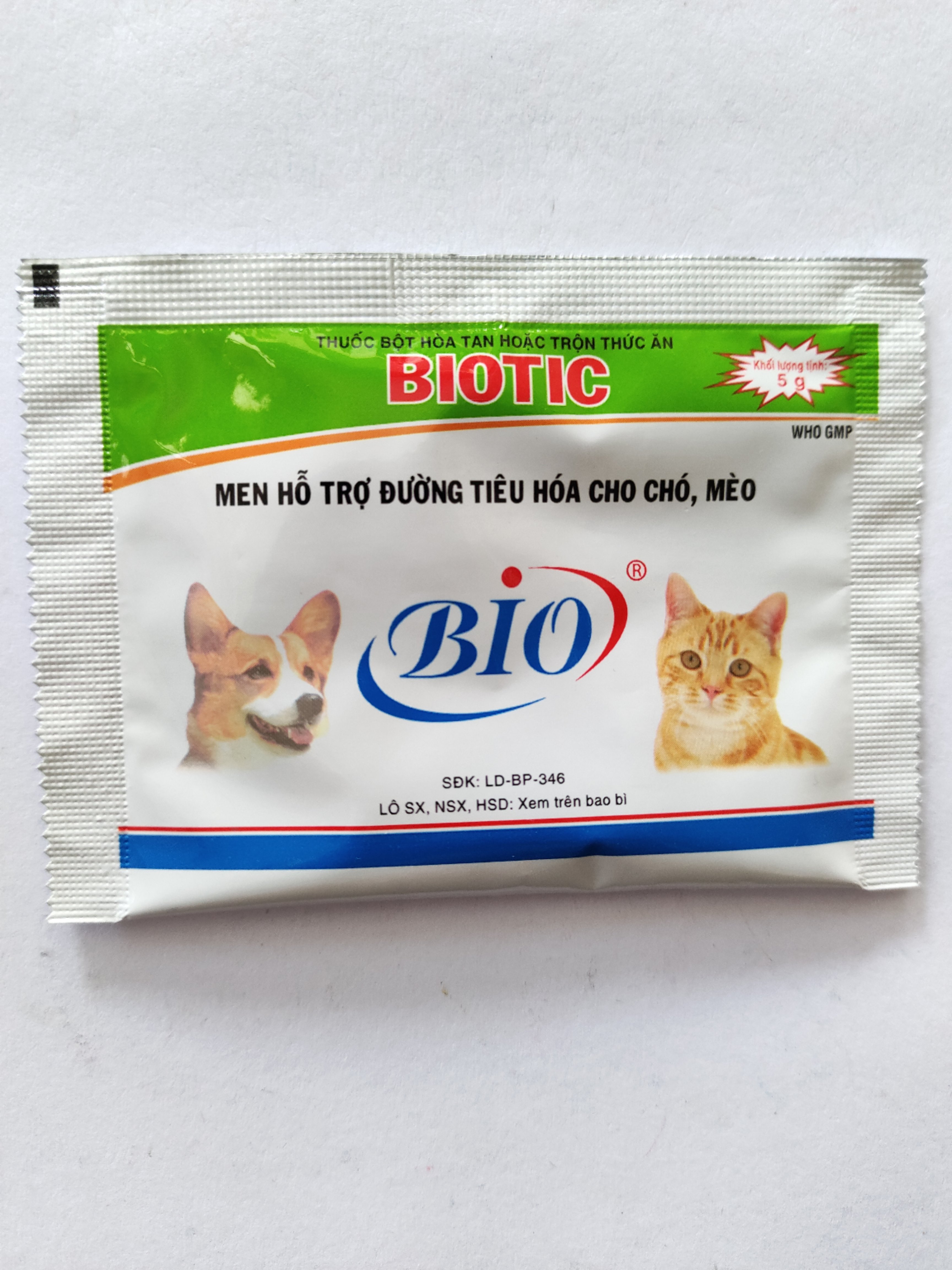 BIOTIC CHÓ MÈO 5G Thuốc bột hoà tan hoặc trộn thức ăn men hỗ trợ đường tiêu hoá cho chó mèo