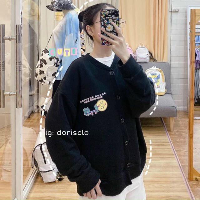 Áo Khoác Unisex Cardigan Hình Mặt Cười Thun Nỉ Ngoại Freesize 65kg AK97
