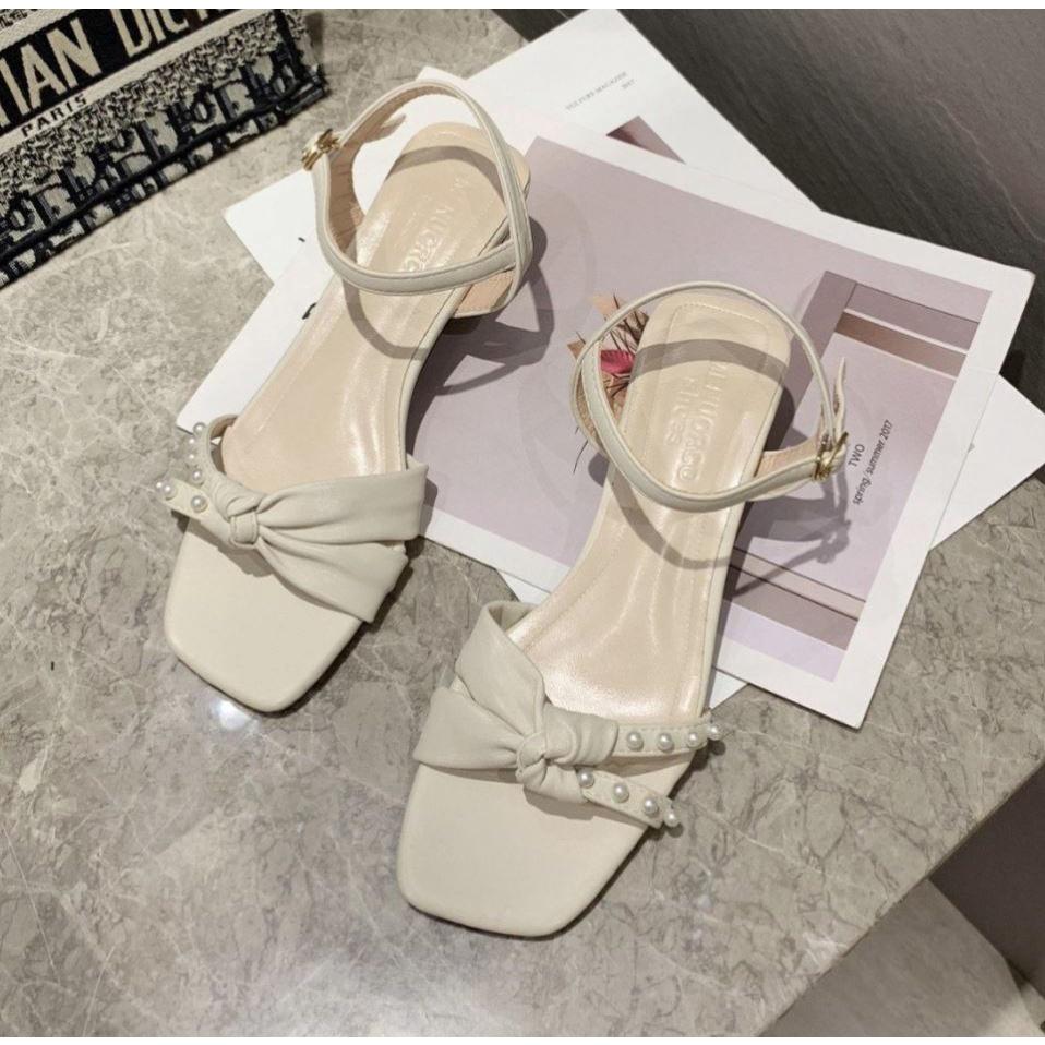 Giày sandal cao gót nữ dây xoắn đính ngọc phong cách Hàn Quốc công sở cá tính nữ tính đế 5cm - Mã S64