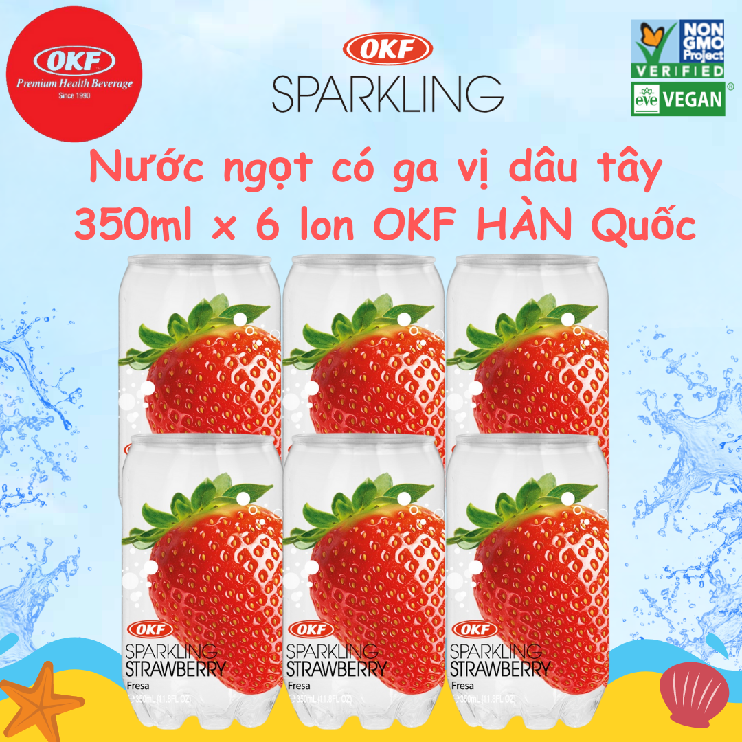 Nước ngọt có ga giải khát vị Dâu tây  350ML X 6 CHAI OKF Hàn Quốc