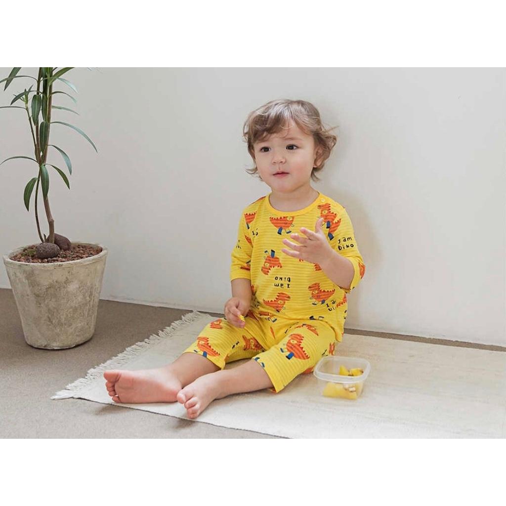 BỘ LỬNG CAO CẤP BÉ TRAI NỘI ĐỊA HÀN, CHẤT COTTON GIẤY ORGANIC, MẪU KHỦNG LONG VÀNG