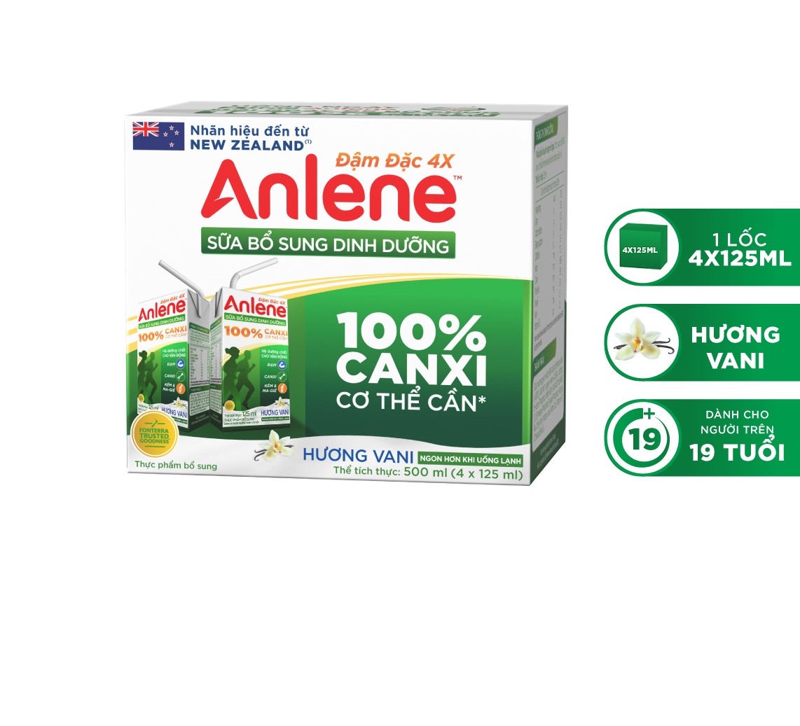 Thùng 48 Hộp Sữa Anlene Đậm Đặc 4X Ít Béo Hương Vani (12 x 4 x 125 ml)