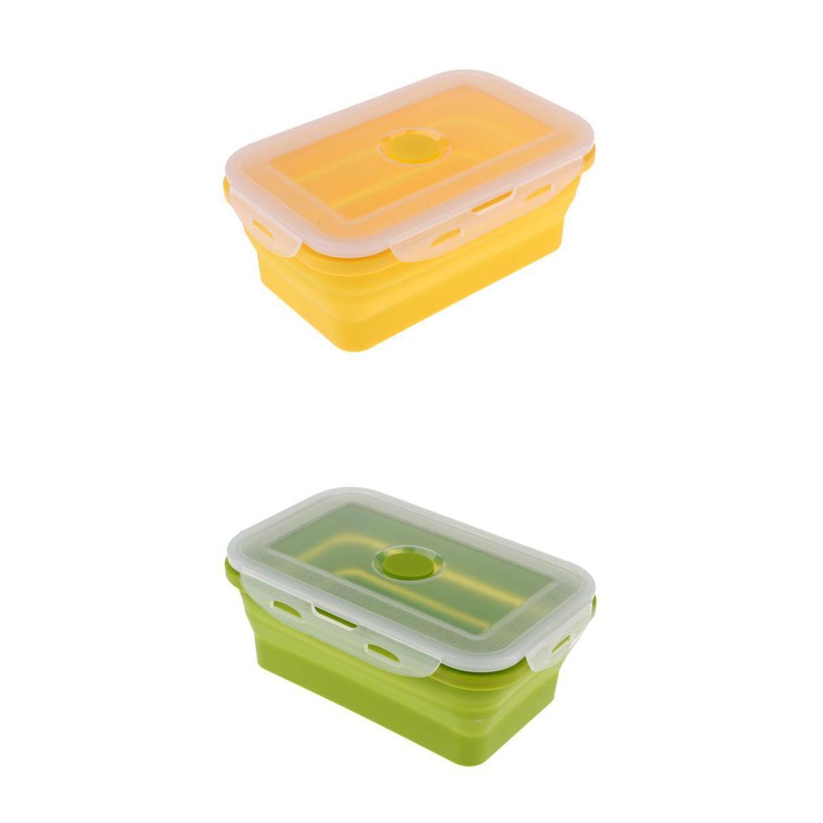 2x Silicone Collapsible Bento Box Stackable Food Storage Container 1200ML