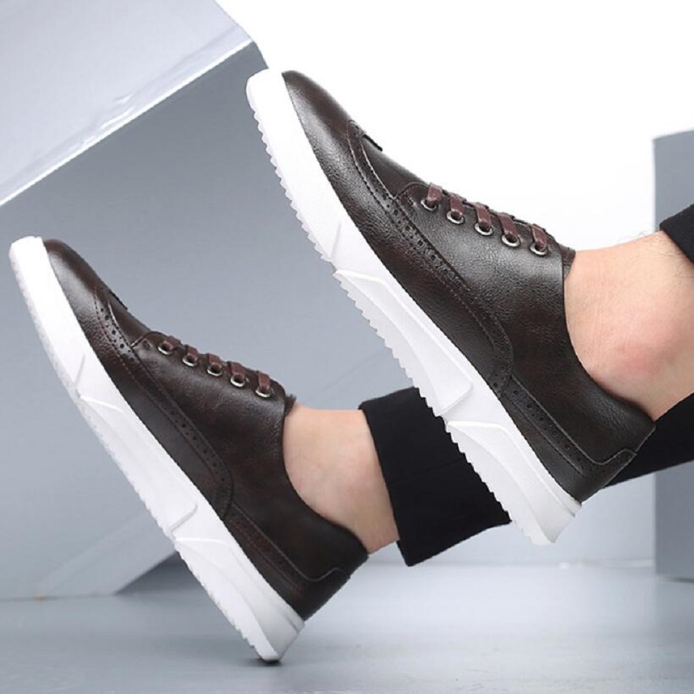 Hình ảnh Men's plus size fashion trend sneakers breathable wear-resistant Korean leather shoes casual shoes