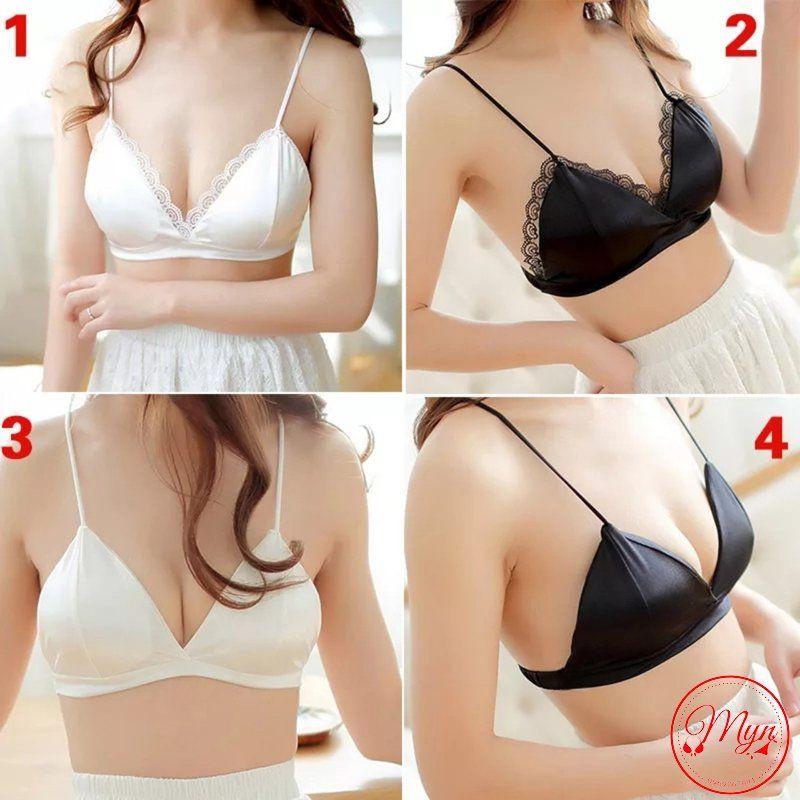Áo bra phi lụa dây mảnh viền ren sexy