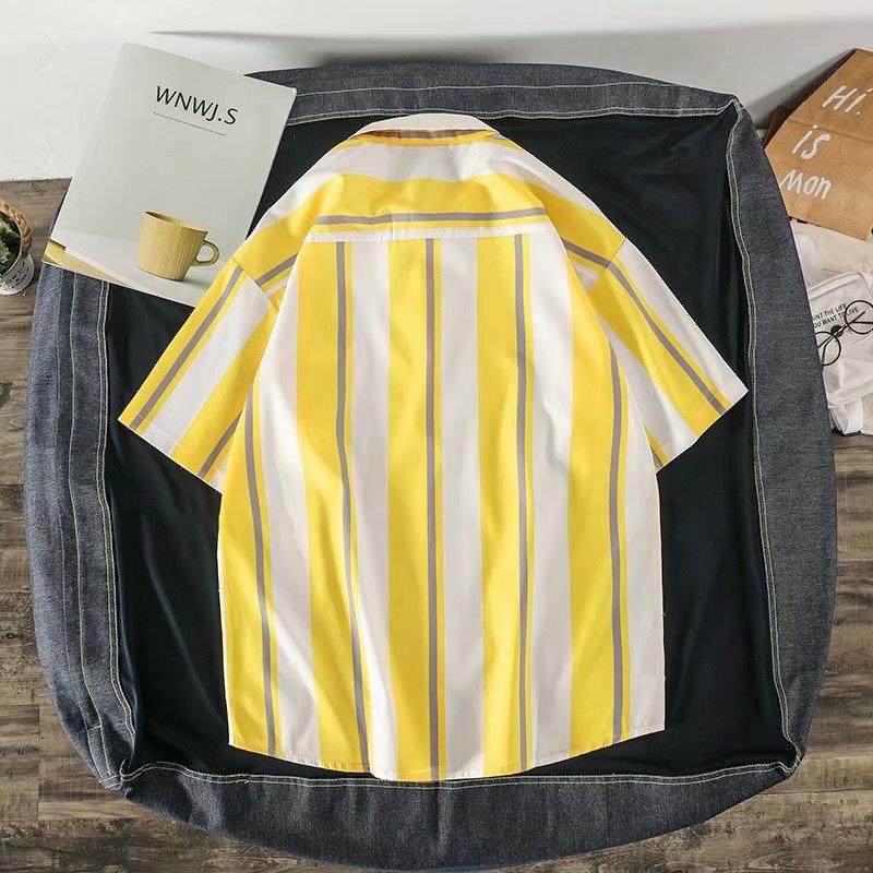 Áo Sơ Mi Ngắn Tay Form Rộng Họa Tiết Sọc Ngang Thời Trang Mùa Hè Dành Cho Nam