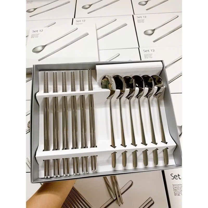 Bộ 12 Muỗng Đũa Inox Sáng Bóng – Không Gỉ, Chống Oxi Hóa – Thiết Kế Sang Trọng - HÀNG CHÍNH HÃNG MINIIN